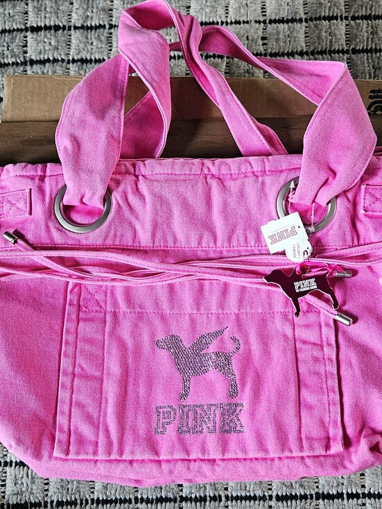 PINK Victoria's Secret Handbags - Victoria's Secret Fashion Show WATCH PARTY KIT PINK BLING DOG FLAT BOTTOM TOTE